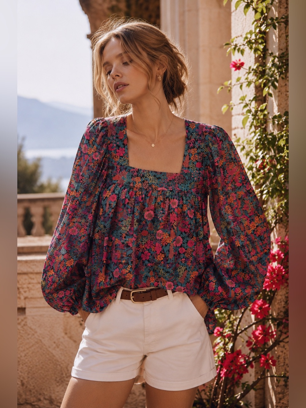 SMYTHE Liberty Floral Square Neck Tunic Blouse